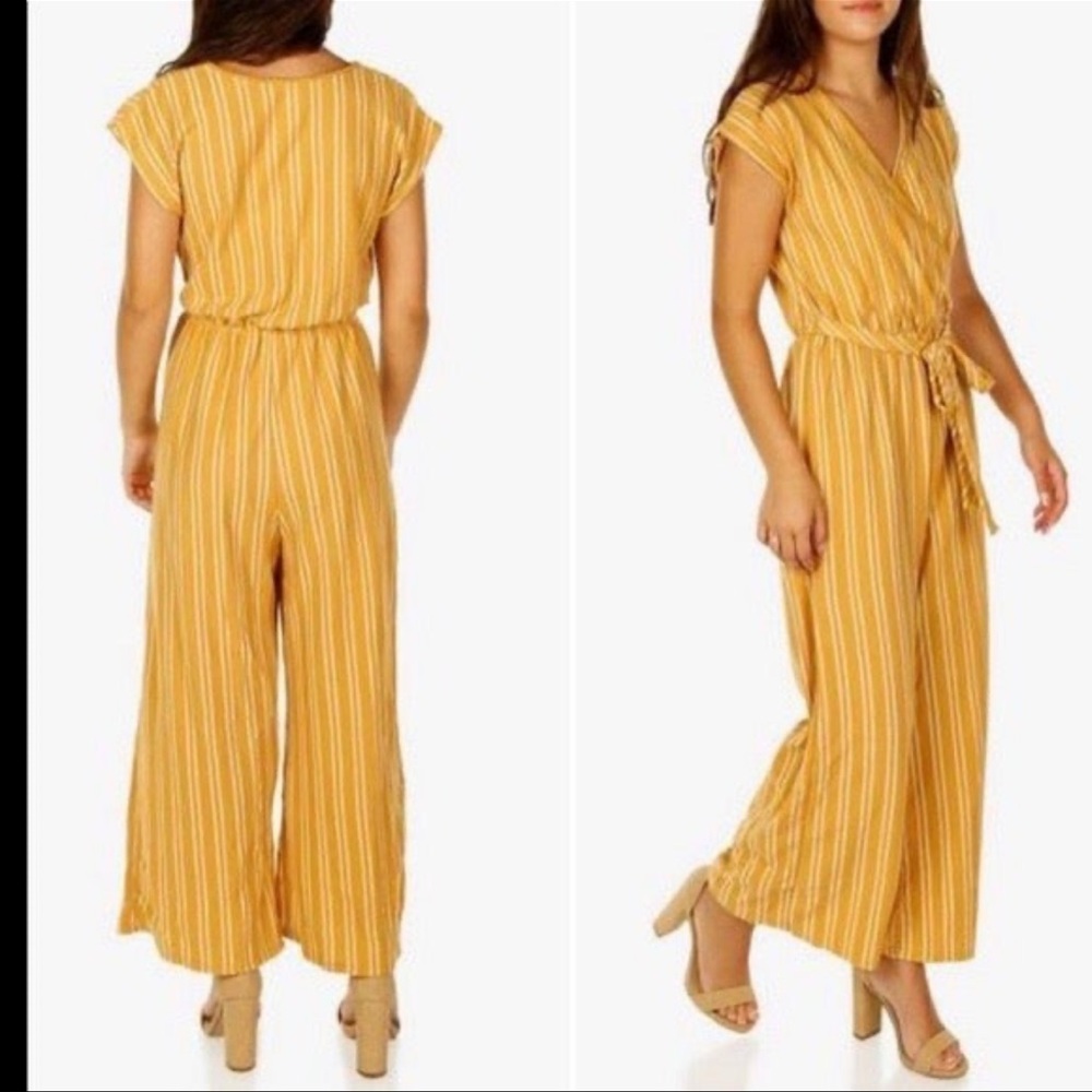 Anthropologie gold striped jumpsuit